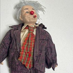 Vintage Clown Doll with Plaid Tie